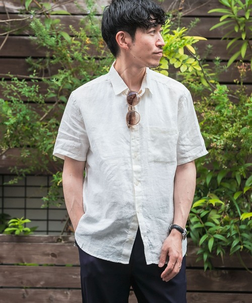 ITEMS URBANRESEARCH（アイテムズ アーバンリサーチ）の「リネン半袖シャツ（シャツ/ブラウス・メンズ・ブラック/グリーン/ピンク/オフホワイト・LARGE/MEDIUM）」の2枚目の写真