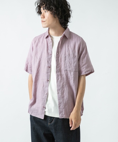 ITEMS URBANRESEARCH（アイテムズ アーバンリサーチ）の「リネン半袖シャツ（シャツ/ブラウス・メンズ・ブラック/グリーン/ピンク/オフホワイト・LARGE/MEDIUM）」の4枚目の写真