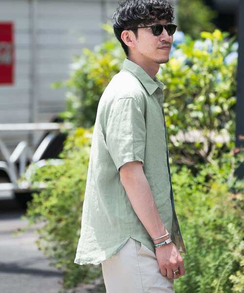 ITEMS URBANRESEARCH（アイテムズ アーバンリサーチ）の「リネン半袖シャツ（シャツ/ブラウス・メンズ・ブラック/グリーン/ピンク/オフホワイト・LARGE/MEDIUM）」の14枚目の写真