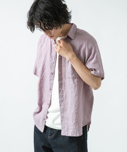 ITEMS URBANRESEARCH（アイテムズ アーバンリサーチ）の「リネン半袖シャツ（シャツ/ブラウス・メンズ・ブラック/グリーン/ピンク/オフホワイト・LARGE/MEDIUM）」の5枚目の写真