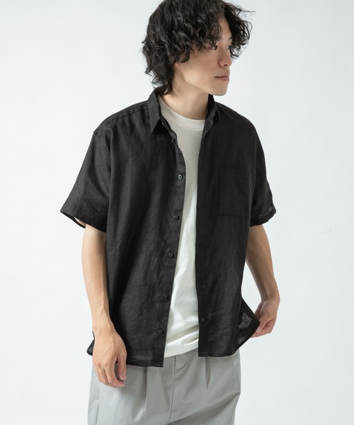 ITEMS URBANRESEARCH（アイテムズ アーバンリサーチ）の「リネン半袖シャツ（シャツ/ブラウス・メンズ・ブラック/グリーン/ピンク/オフホワイト・LARGE/MEDIUM）」の8枚目の写真