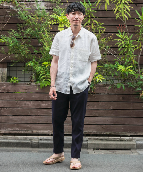 ITEMS URBANRESEARCH（アイテムズ アーバンリサーチ）の「リネン半袖シャツ（シャツ/ブラウス・メンズ・ブラック/グリーン/ピンク/オフホワイト・LARGE/MEDIUM）」の6枚目の写真