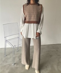 ジャガードニットベスト×ブラウスセット