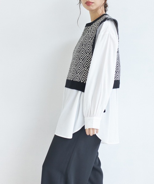 AIC.（エーアイシー）の「ジャガードニットベスト×ブラウスセット（アンサンブル・レディース・ブラック/ブラウン/グリーン・FREE）」の12枚目の写真