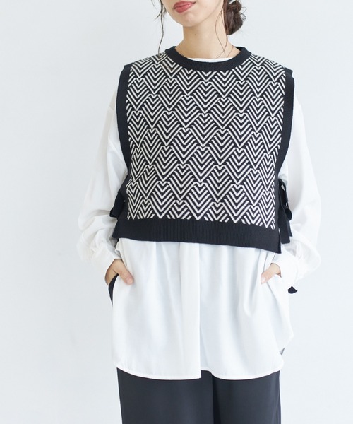 AIC.（エーアイシー）の「ジャガードニットベスト×ブラウスセット（アンサンブル・レディース・ブラック/ブラウン/グリーン・FREE）」の10枚目の写真