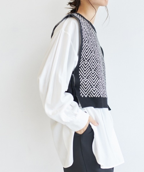 AIC.（エーアイシー）の「ジャガードニットベスト×ブラウスセット（アンサンブル・レディース・ブラック/ブラウン/グリーン・FREE）」の14枚目の写真