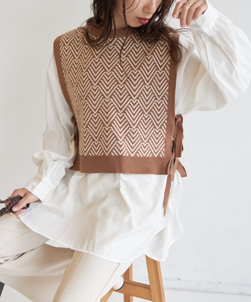 AIC.（エーアイシー）の「ジャガードニットベスト×ブラウスセット（アンサンブル・レディース・ブラック/ブラウン/グリーン・FREE）」の18枚目の写真