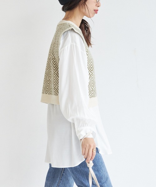 AIC.（エーアイシー）の「ジャガードニットベスト×ブラウスセット（アンサンブル・レディース・ブラック/ブラウン/グリーン・FREE）」の4枚目の写真