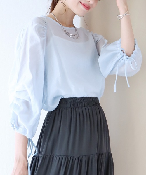 BLUEEAST(ブルーイースト)の「ボリュームシアーブラウス(シャツ/ブラウス・レディース・パープル/ブラック/ブルー/ホワイト・MEDIUM)」の9枚目の写真