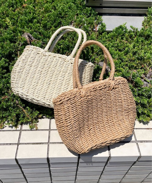 PairPair（ペアペア）の「巾着付きカゴバッグ（かごバッグ・レディース・ベージュ/アイボリー・FREE）」の3枚目の写真