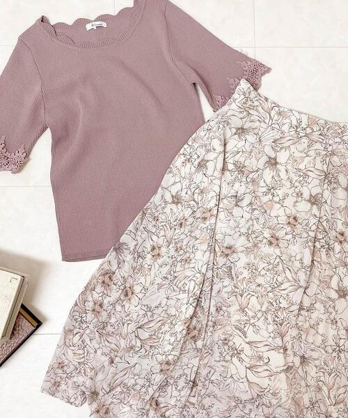 Allamanda(アラマンダ)の「花柄シフォンミモレスカート(スカート・レディース・サックスブルー/ピンク・M)」の11枚目の写真
