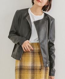 LAVEANGE | フェイクレザーノーカラーライダースジャケット(ライダースジャケット)