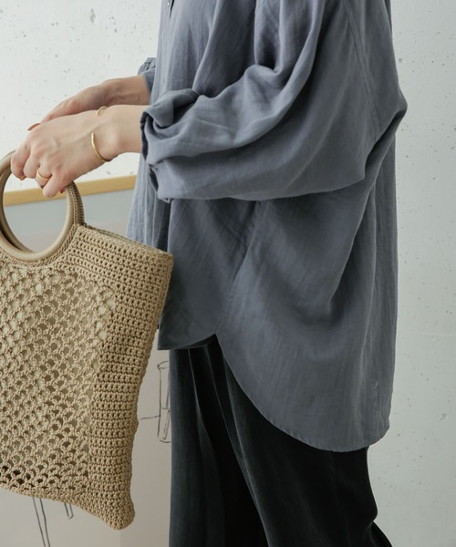 URBAN RESEARCH DOORS（アーバンリサーチドアーズ）の「ダブルガーゼスタンドカラーシャツ（シャツ/ブラウス・レディース・ブルー/ブラック/ライトグレー・ONE）」の12枚目の写真