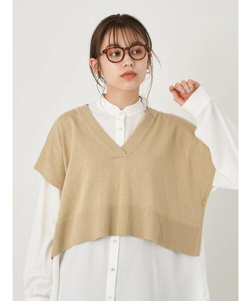 earth music&ecology（アースミュージックアンドエコロジー）の「ショートニットベスト（ベスト・レディース・ダークブラウン/ライトベージュ/テラコッタ・FREE）」の4枚目の写真