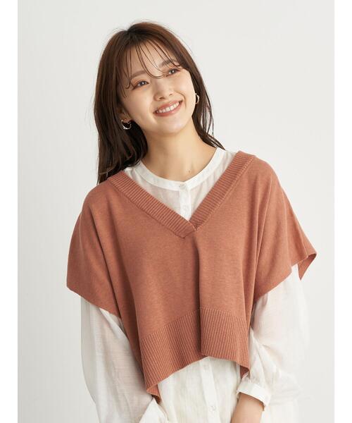 earth music&ecology（アースミュージックアンドエコロジー）の「ショートニットベスト（ベスト・レディース・ダークブラウン/ライトベージュ/テラコッタ・FREE）」の5枚目の写真