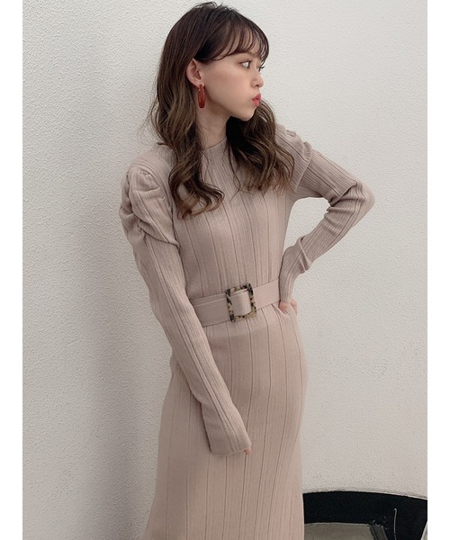 dazzlin（ダズリン）の「パワショルリブニットワンピース（ワンピース・レディース・ブラック/ベージュ/パープル・FREE）」の6枚目の写真