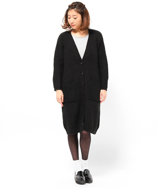 CIAOPANIC(チャオパニック)の「【Ciaopanic】片畦KNITロングCD(カーディガン/ボレロ・レディース・アイボリー/ブラック・FREE)」の3枚目の写真