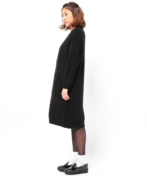 CIAOPANIC(チャオパニック)の「【Ciaopanic】片畦KNITロングCD(カーディガン/ボレロ・レディース・アイボリー/ブラック・FREE)」の4枚目の写真