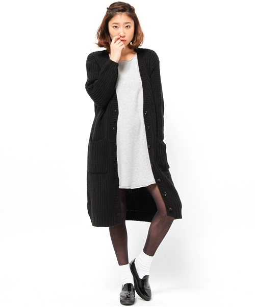 CIAOPANIC(チャオパニック)の「【Ciaopanic】片畦KNITロングCD(カーディガン/ボレロ・レディース・アイボリー/ブラック・FREE)」の6枚目の写真