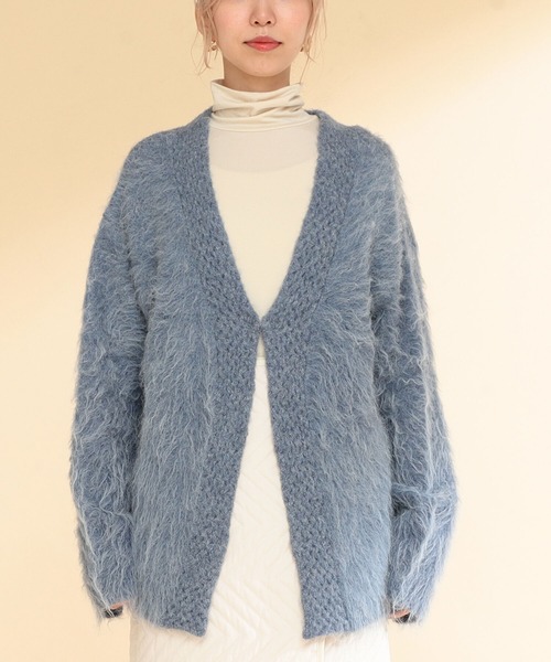 Ray BEAMS(レイビームス)の「Ray BEAMS / シャギー Vネック カーディガン(カーディガン/ボレロ・レディース・ライトブルー/オフホワイト・ONE SIZE)」の13枚目の写真