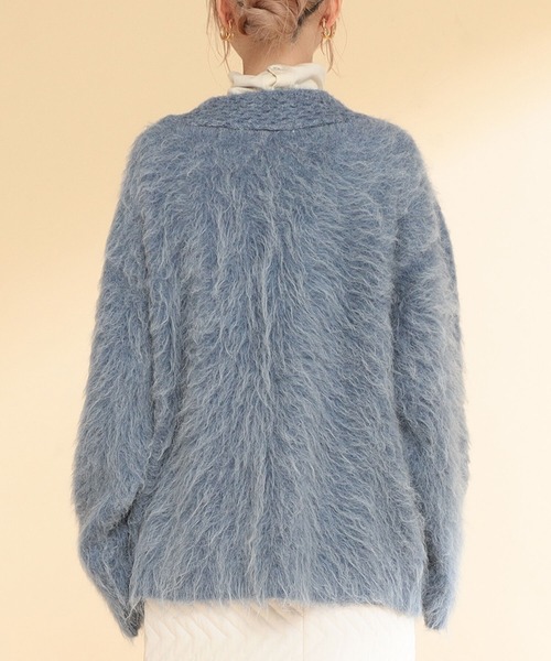 Ray BEAMS(レイビームス)の「Ray BEAMS / シャギー Vネック カーディガン(カーディガン/ボレロ・レディース・ライトブルー/オフホワイト・ONE SIZE)」の15枚目の写真