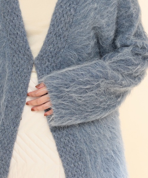 Ray BEAMS(レイビームス)の「Ray BEAMS / シャギー Vネック カーディガン(カーディガン/ボレロ・レディース・ライトブルー/オフホワイト・ONE SIZE)」の17枚目の写真