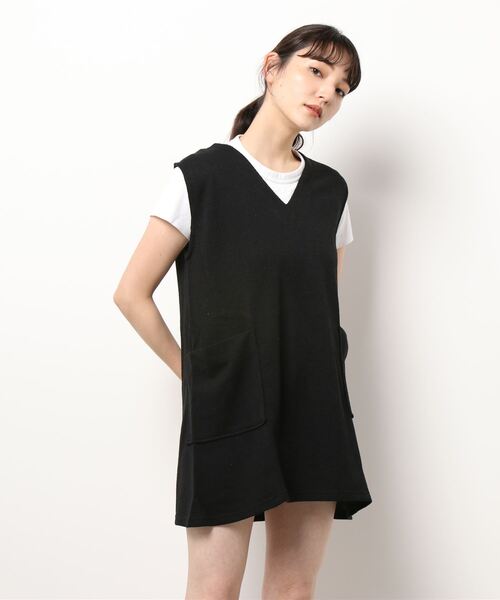 BELLUNA（ベルーナ）の「杢調素材ポケットデザインジャンパードレス（ジャンパースカート・レディース・ブラック/カーキ/モカ/チャコール・MEDIUM/LARGE/X-LARGE）」の5枚目の写真