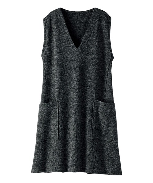 BELLUNA（ベルーナ）の「杢調素材ポケットデザインジャンパードレス（ジャンパースカート・レディース・ブラック/カーキ/モカ/チャコール・MEDIUM/LARGE/X-LARGE）」の11枚目の写真