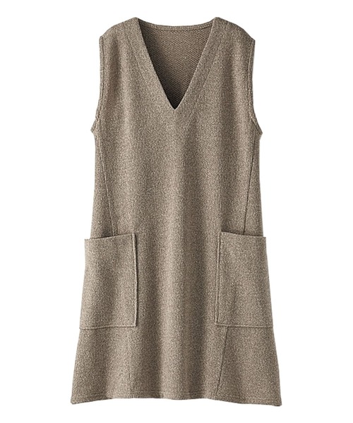 BELLUNA（ベルーナ）の「杢調素材ポケットデザインジャンパードレス（ジャンパースカート・レディース・ブラック/カーキ/モカ/チャコール・MEDIUM/LARGE/X-LARGE）」の12枚目の写真