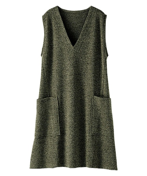 BELLUNA（ベルーナ）の「杢調素材ポケットデザインジャンパードレス（ジャンパースカート・レディース・ブラック/カーキ/モカ/チャコール・MEDIUM/LARGE/X-LARGE）」の13枚目の写真