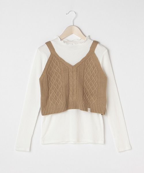 LOVETOXIC（ラブトキシック）の「ニットビスチェ長TSET（Tシャツ/カットソー・キッズ・ブルー/ベージュ/ラベンダー・M/SS/S/L）」の2枚目の写真