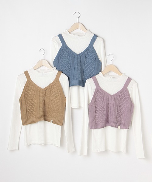 LOVETOXIC（ラブトキシック）の「ニットビスチェ長TSET（Tシャツ/カットソー・キッズ・ブルー/ベージュ/ラベンダー・M/SS/S/L）」の5枚目の写真