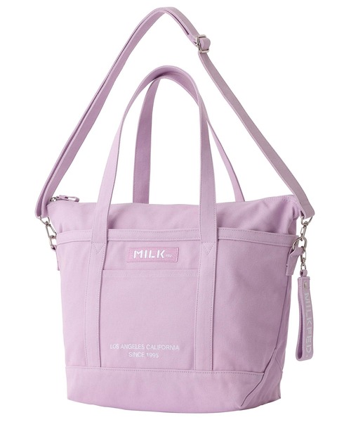 MILKFED.（ミルクフェド）の「EMBROIDERED BAR 2WAY TOTE BAG/ロゴ トートバッグ/ショルダーバッグ/A4収納（ショルダーバッグ・レディース・A/ホワイト/ベージュ/B/ネイビー/ライトパープル/ブラック/ライトピンク・ONE SIZE）」の5枚目の写真