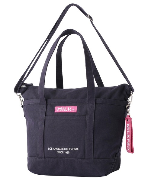 MILKFED.（ミルクフェド）の「EMBROIDERED BAR 2WAY TOTE BAG/ロゴ トートバッグ/ショルダーバッグ/A4収納（ショルダーバッグ・レディース・A/ホワイト/ベージュ/B/ネイビー/ライトパープル/ブラック/ライトピンク・ONE SIZE）」の4枚目の写真