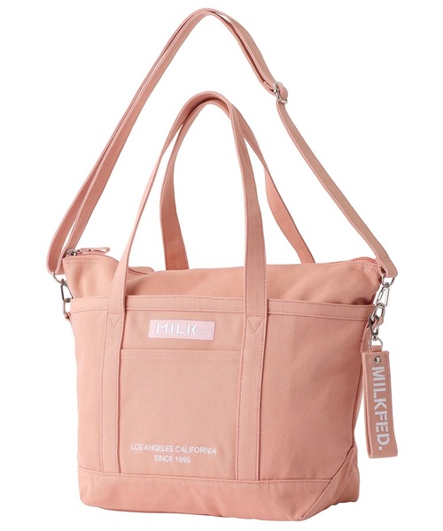 MILKFED.（ミルクフェド）の「EMBROIDERED BAR 2WAY TOTE BAG/ロゴ トートバッグ/ショルダーバッグ/A4収納（ショルダーバッグ・レディース・A/ホワイト/ベージュ/B/ネイビー/ライトパープル/ブラック/ライトピンク・ONE SIZE）」の6枚目の写真