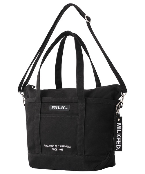 MILKFED.（ミルクフェド）の「EMBROIDERED BAR 2WAY TOTE BAG/ロゴ トートバッグ/ショルダーバッグ/A4収納（ショルダーバッグ・レディース・A/ホワイト/ベージュ/B/ネイビー/ライトパープル/ブラック/ライトピンク・ONE SIZE）」の2枚目の写真