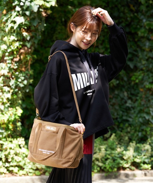 MILKFED.（ミルクフェド）の「EMBROIDERED BAR 2WAY TOTE BAG/ロゴ トートバッグ/ショルダーバッグ/A4収納（ショルダーバッグ・レディース・A/ホワイト/ベージュ/B/ネイビー/ライトパープル/ブラック/ライトピンク・ONE SIZE）」の15枚目の写真