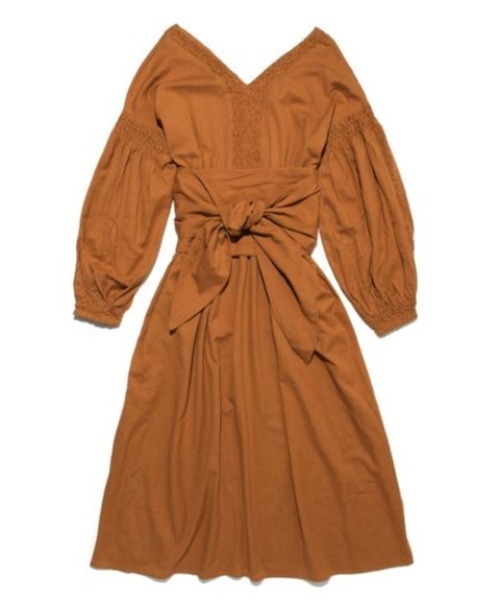 KIIRA（キーラ）の「KiiRa SMOCKING V-OP ki-33520（ワンピース・レディース・オレンジ・ONE SIZE）」の4枚目の写真