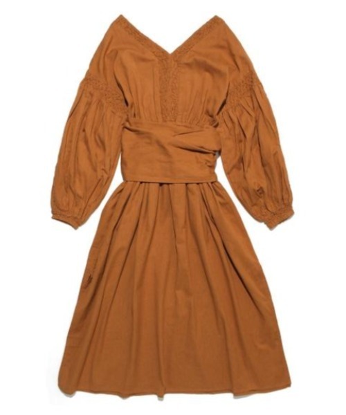 KIIRA（キーラ）の「KiiRa SMOCKING V-OP ki-33520（ワンピース・レディース・オレンジ・ONE SIZE）」の5枚目の写真