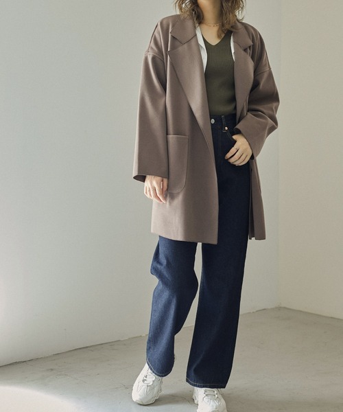 Fashion Letter(ファッションレター)の「フェイクウールダブルフェイスミディアム丈チェスターコート(チェスターコート・レディース・ブルー/ブラック/アイボリー/ブラウン・M)」の2枚目の写真