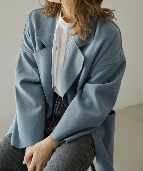 Fashion Letter(ファッションレター)の「フェイクウールダブルフェイスミディアム丈チェスターコート(チェスターコート・レディース・ブルー/ブラック/アイボリー/ブラウン・M)」の4枚目の写真