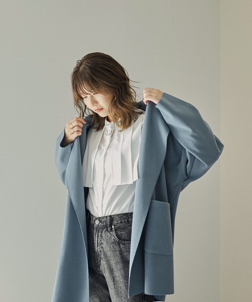 Fashion Letter(ファッションレター)の「フェイクウールダブルフェイスミディアム丈チェスターコート(チェスターコート・レディース・ブルー/ブラック/アイボリー/ブラウン・M)」の6枚目の写真
