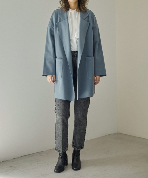 Fashion Letter(ファッションレター)の「フェイクウールダブルフェイスミディアム丈チェスターコート(チェスターコート・レディース・ブルー/ブラック/アイボリー/ブラウン・M)」の10枚目の写真