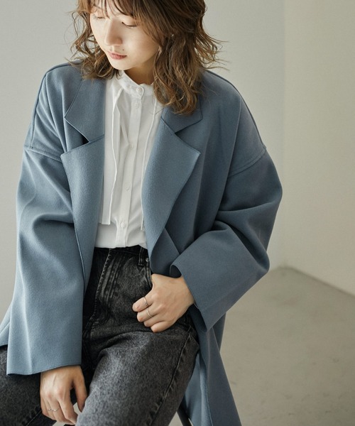 Fashion Letter(ファッションレター)の「フェイクウールダブルフェイスミディアム丈チェスターコート(チェスターコート・レディース・ブルー/ブラック/アイボリー/ブラウン・M)」の18枚目の写真