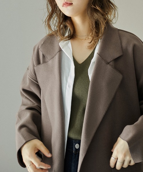 Fashion Letter(ファッションレター)の「フェイクウールダブルフェイスミディアム丈チェスターコート(チェスターコート・レディース・ブルー/ブラック/アイボリー/ブラウン・M)」の14枚目の写真