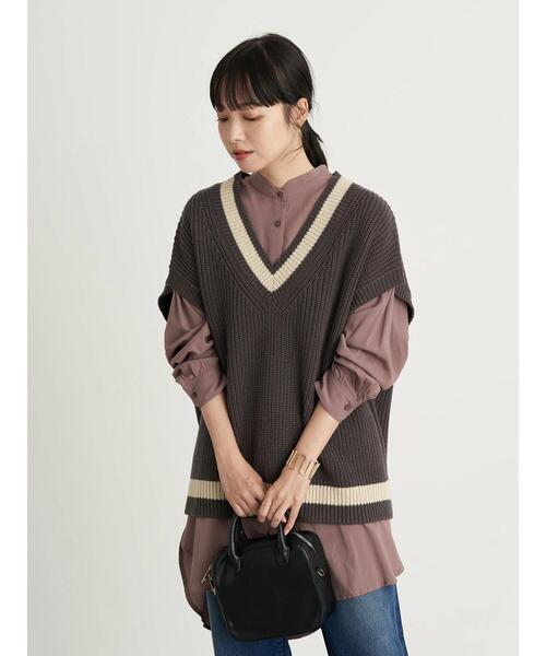 earth music&ecology（アースミュージックアンドエコロジー）の「チルデンニットベスト　＊（ベスト・レディース・チャコールグレー/ベージュ/オフホワイト・FREE）」の5枚目の写真