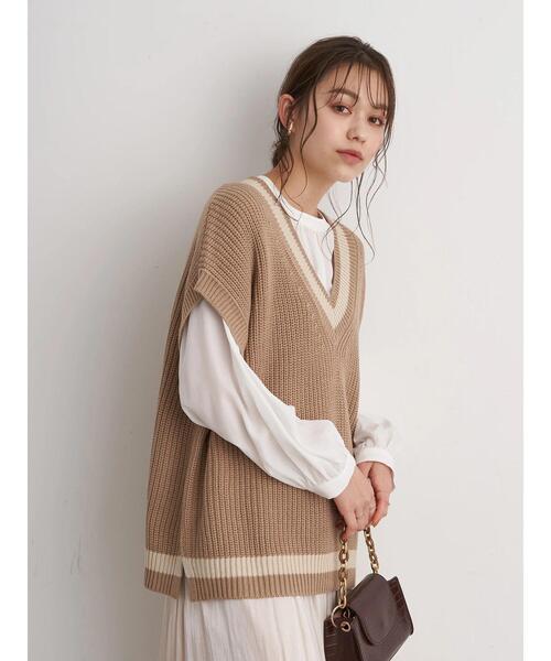 earth music&ecology（アースミュージックアンドエコロジー）の「チルデンニットベスト　＊（ベスト・レディース・チャコールグレー/ベージュ/オフホワイト・FREE）」の15枚目の写真