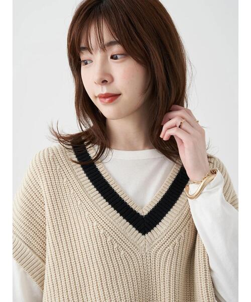 earth music&ecology（アースミュージックアンドエコロジー）の「チルデンニットベスト　＊（ベスト・レディース・チャコールグレー/ベージュ/オフホワイト・FREE）」の16枚目の写真