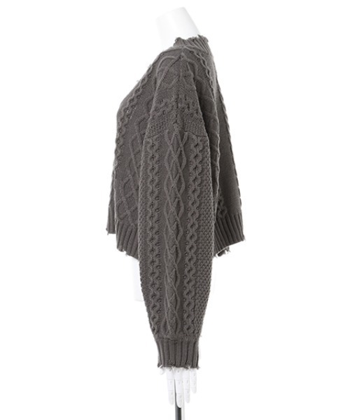 INGNI(イング)の「Vネックケーブルダメージ加工ショートニット(ニット/セーター・レディース・チャコールグレー/グリーン/アイボリー/グレー系その他/オレンジ・M)」の6枚目の写真