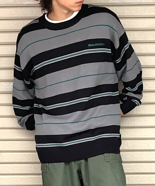 Snap club（スナップクラブ）の「【Snap club】ビックシルエットカラーボーダーニット（ニット/セーター・メンズ・パープル/オレンジ/ブルー/グリーン/ブラック/イエロー・M/L）」の8枚目の写真